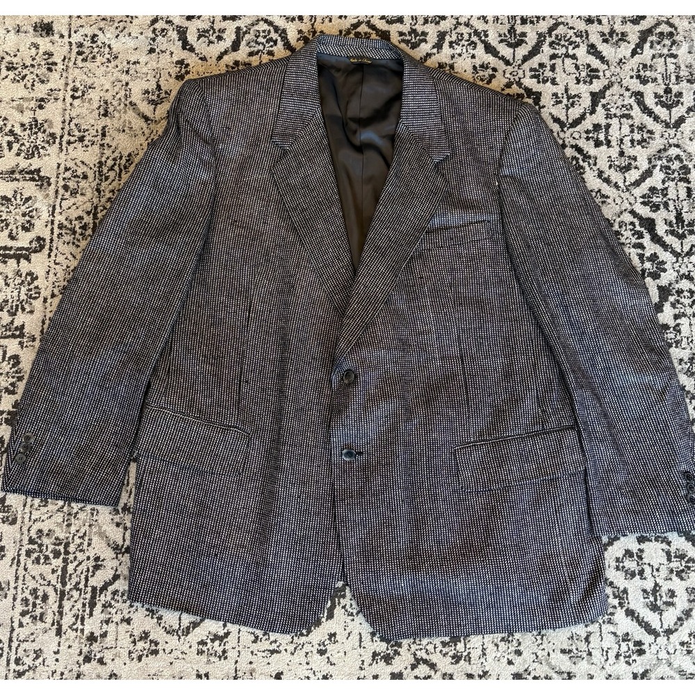 Austin Manor Blazer Mens Size 52L Gray/Black Houndstooth 2 Button 100% Silk